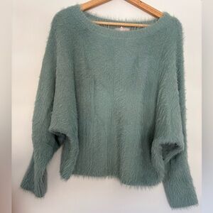 If it were me Cozy Fuzzy Boatneck Sweater in Sage Green